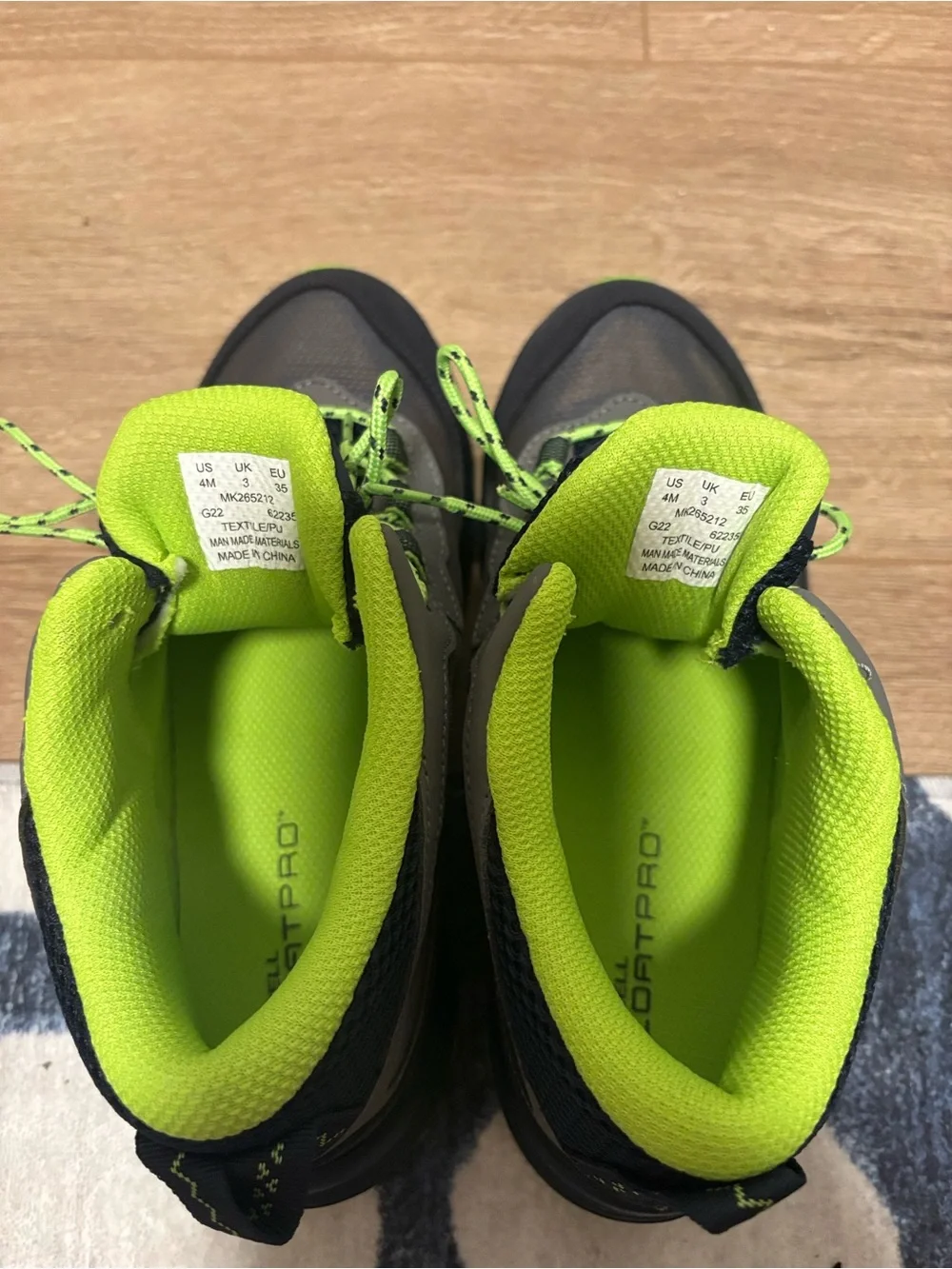 New kids Merrell Gray and Neon Green Athletic Trail Shoes